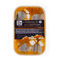 Herring rollmops with Feta cheese and Korean carrots in oil (skinless)